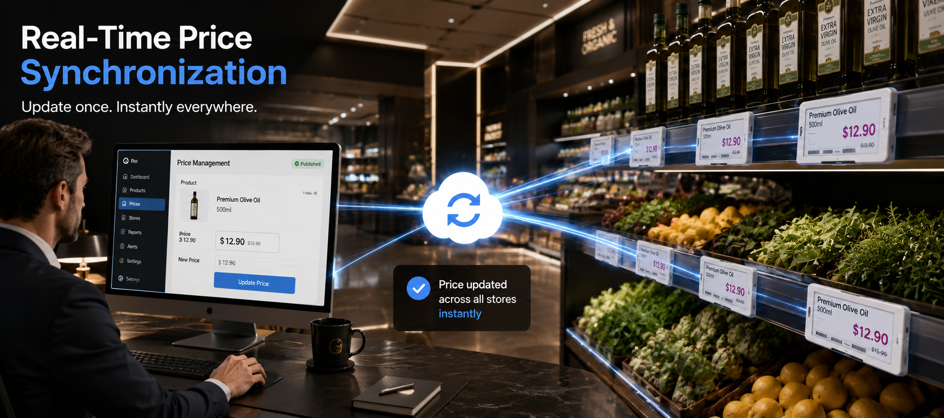 Digital Price Screen — real-time price synchronization