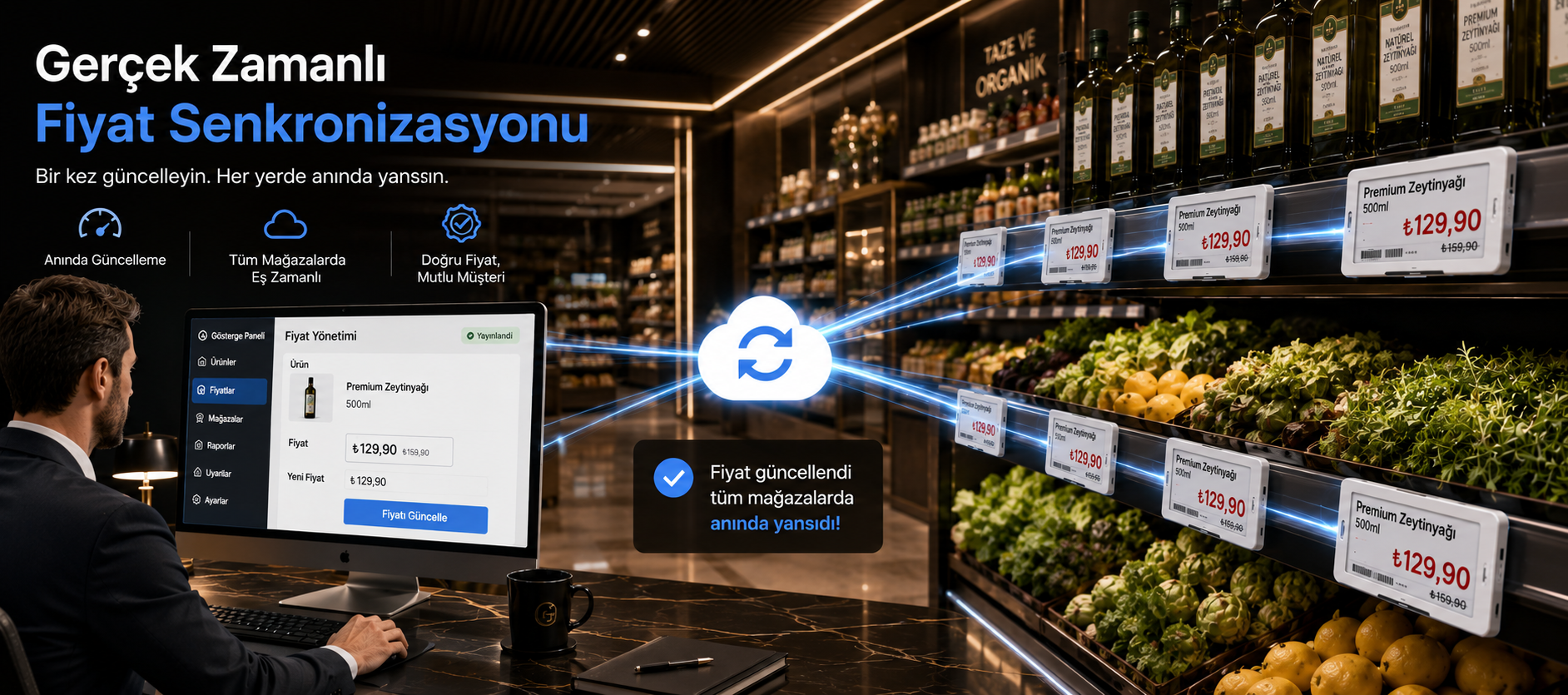 Digital Price Screen — gerçek zamanlı fiyat senkronizasyonu