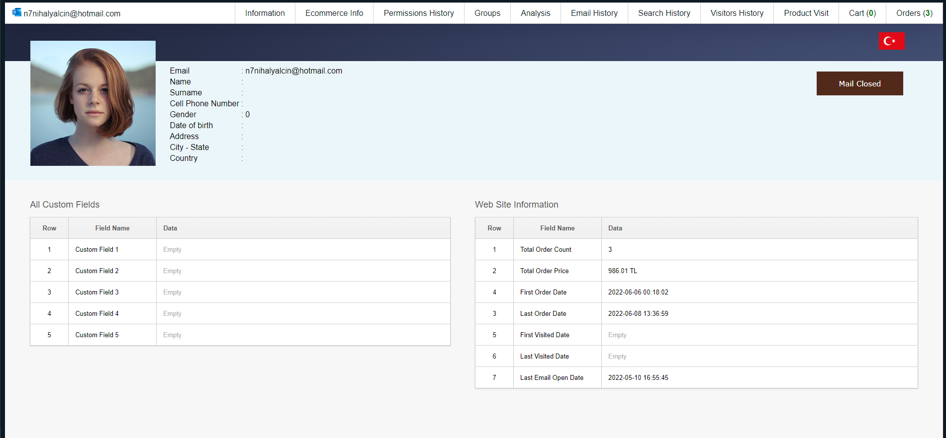 Detailed contact card in Email Segmentation Center