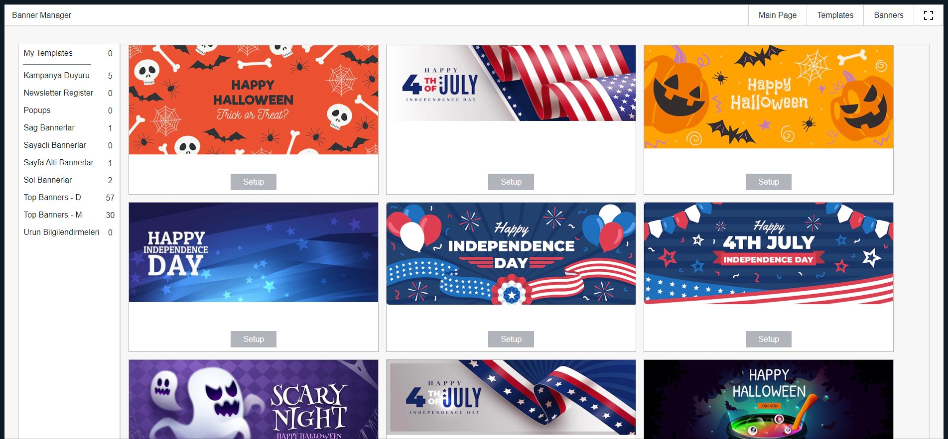 Banner Manager dashboard