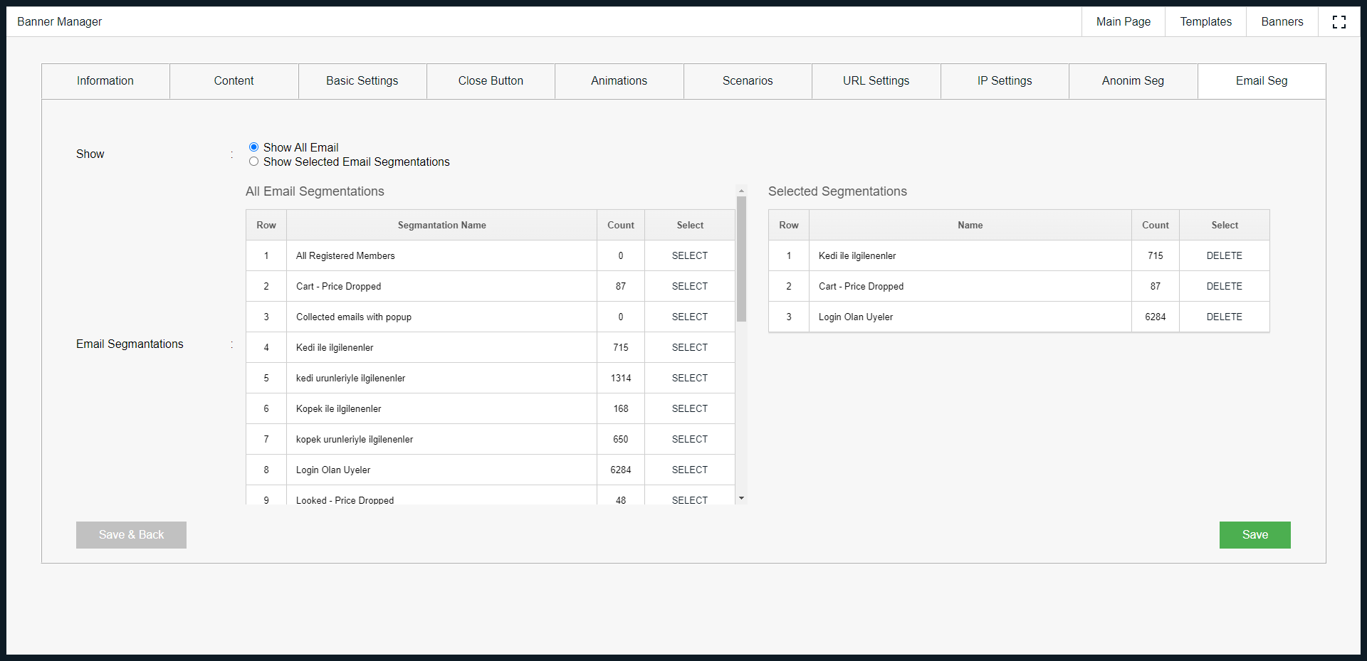 Banner Manager screen 2