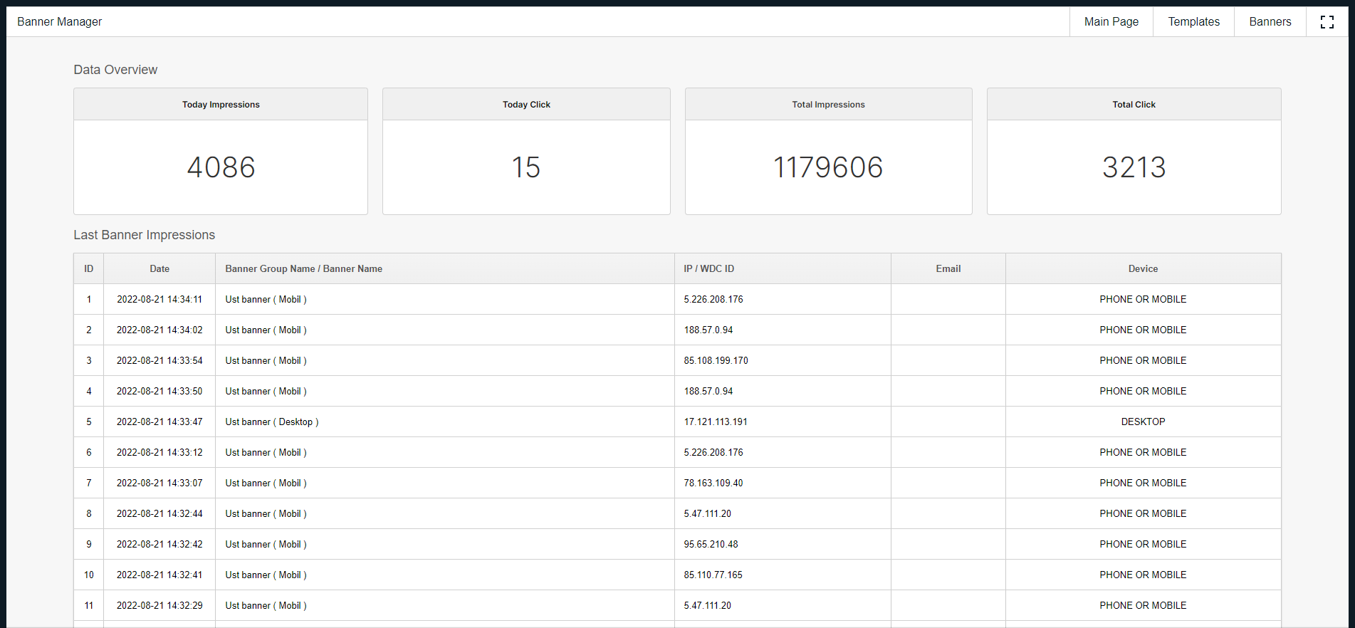 Banner Manager screen 4