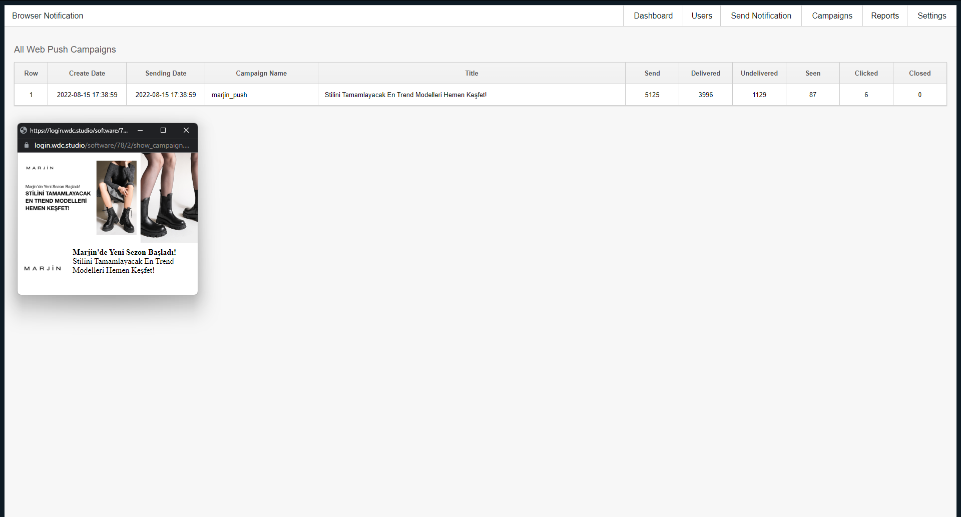 Browser Notification — Campaign Report